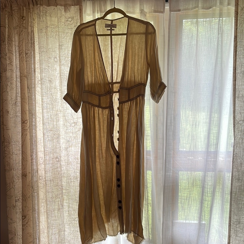 Zara Sheer Tan Button-Down Dress